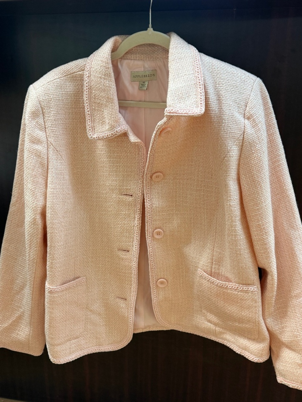 Appleseed’s Pink Tweed Blazer Jacket Size 16 Classic Preppy